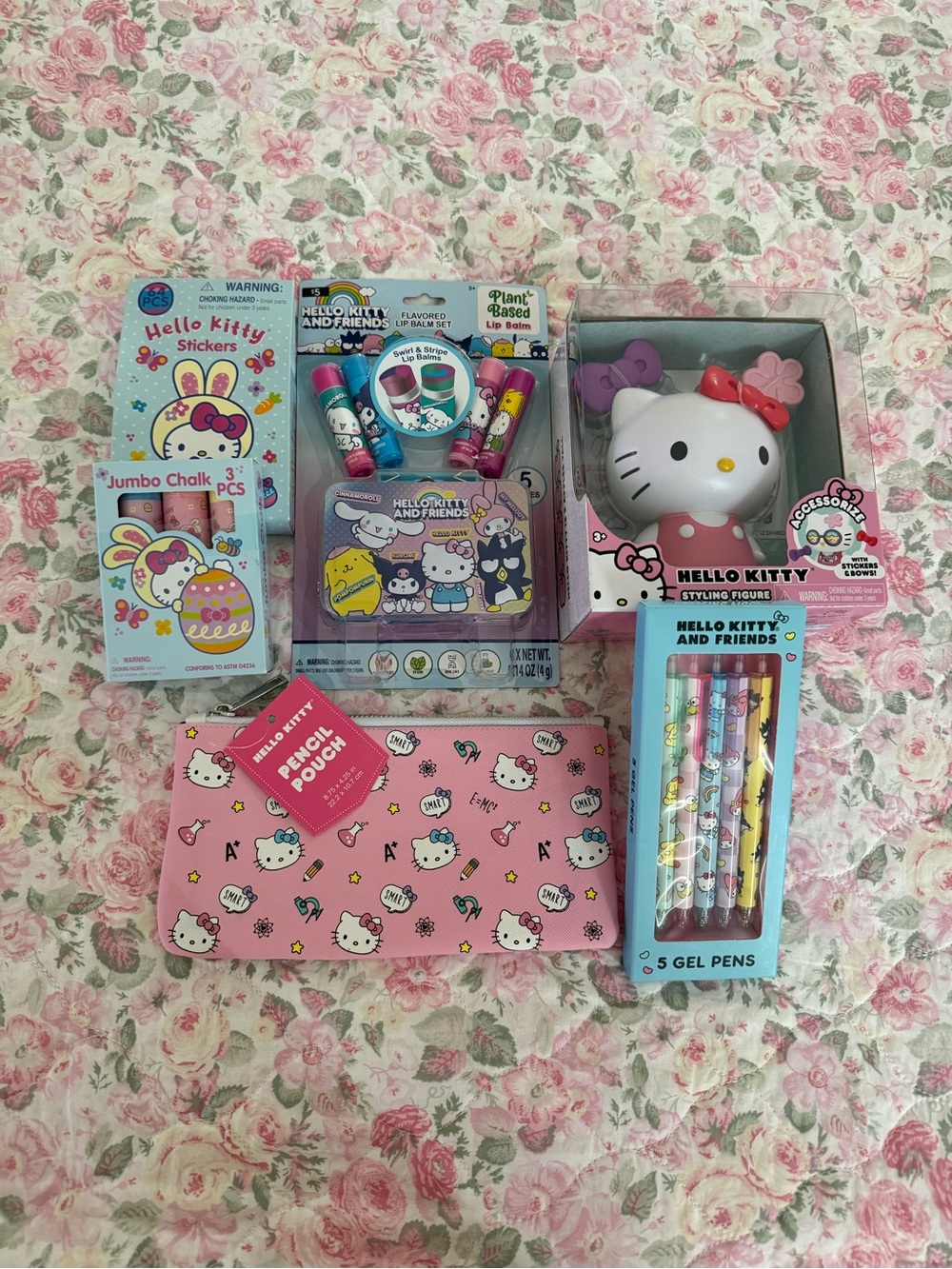 🎀Hello Kitty Pink Stationery & Toy Gift Set Pencil Pouch Figurine Gel Pens
